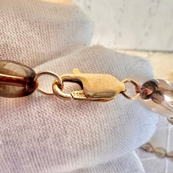 Vintage Smokey Quartz and 14K Gold Beaded Necklace, Healing Jewelry Necklace - Picture 3 of 16